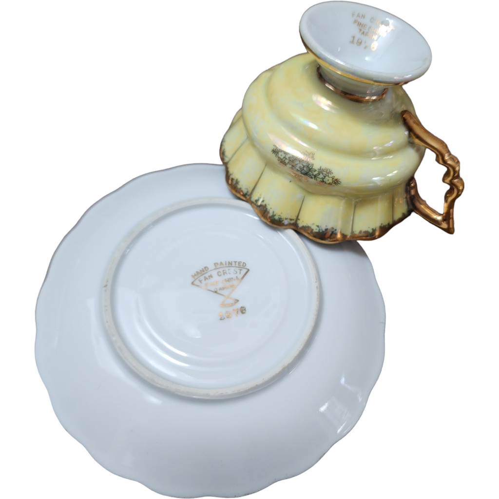 Fan Crest Iridescent Lusterware Gold Filigree Cup & Saucer Set