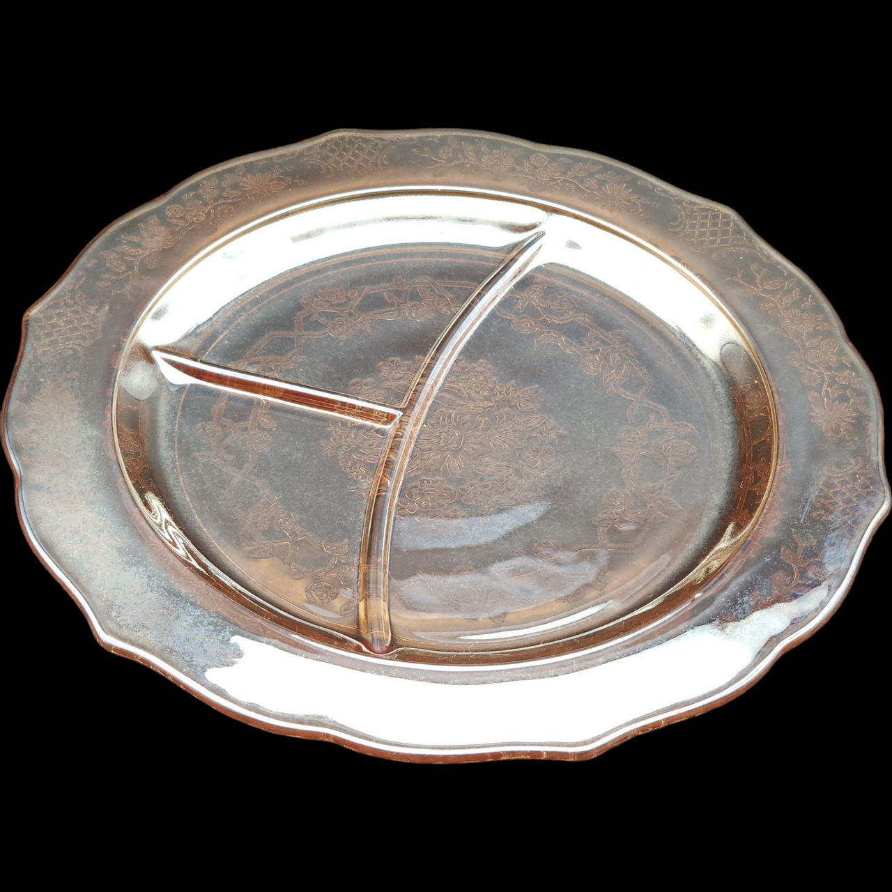 Federal Glass Normandie Iridescent Utility Ware Pressed Glass Grill Plate