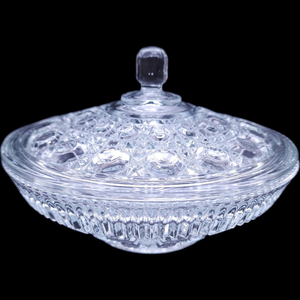 Federal Glass Windsor Clear Ballad Cane & Button Design Candy Dish & Lid
