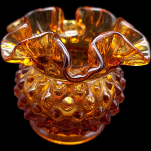 Fenton Amber Hobnail Glass 3 Inch Double Crimped Vase