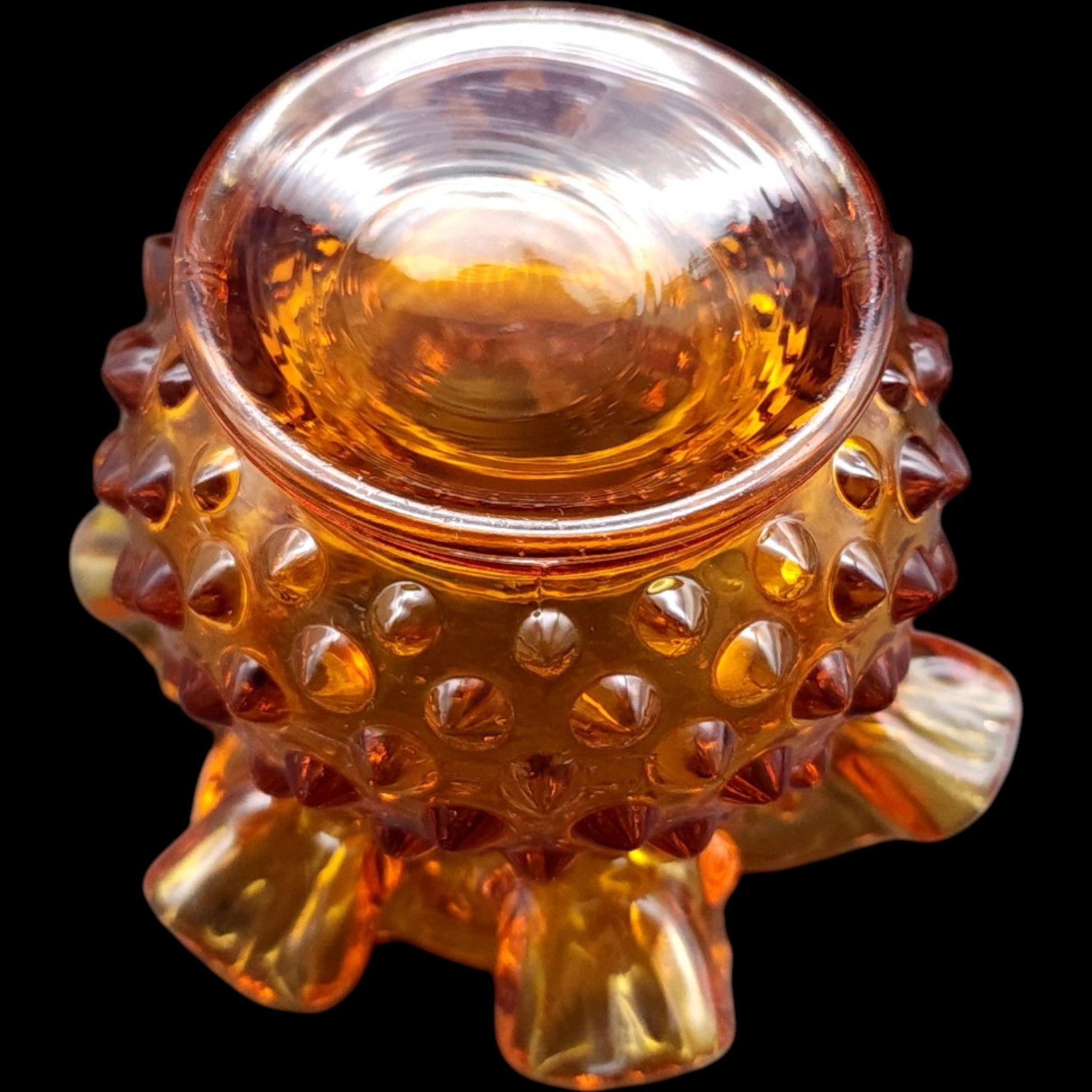 Fenton Amber Hobnail Glass 3 Inch Double Crimped Vase