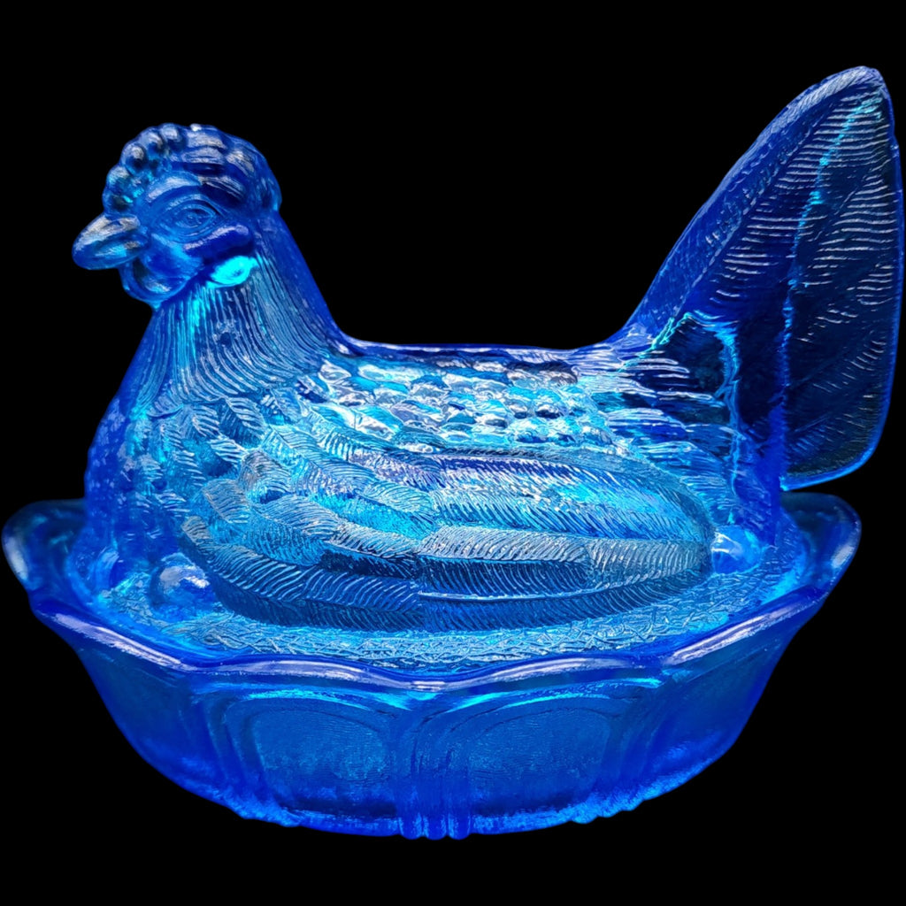 Fenton Blue Glass Scalloped Hen on Nest 5 Covered Candy Dish