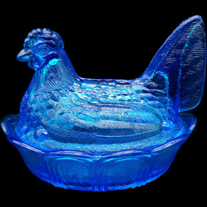 Fenton Blue Glass Scalloped Hen on Nest 5 Covered Candy Dish