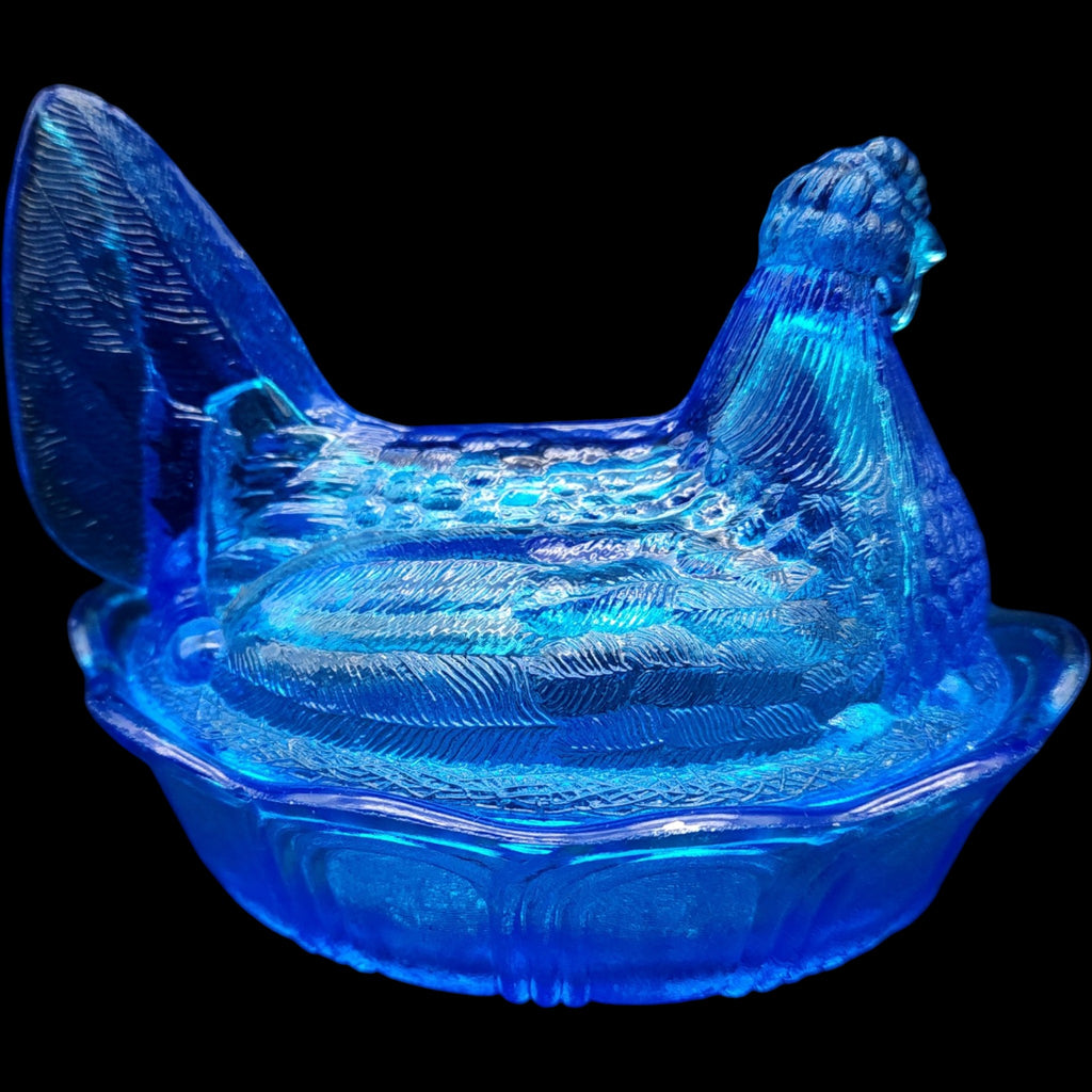 Fenton Blue Glass Scalloped Hen on Nest 5 Covered Candy Dish