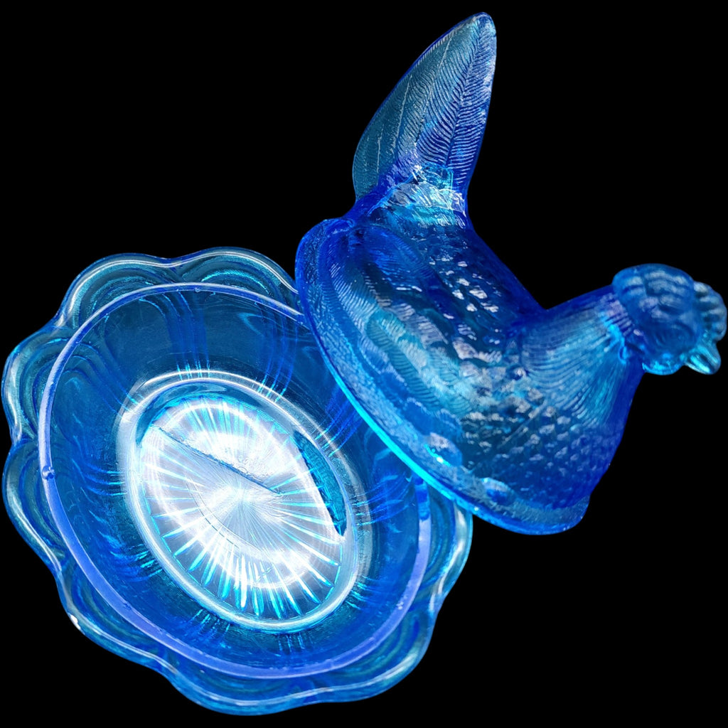 Fenton Blue Glass Scalloped Hen on Nest 5 Covered Candy Dish