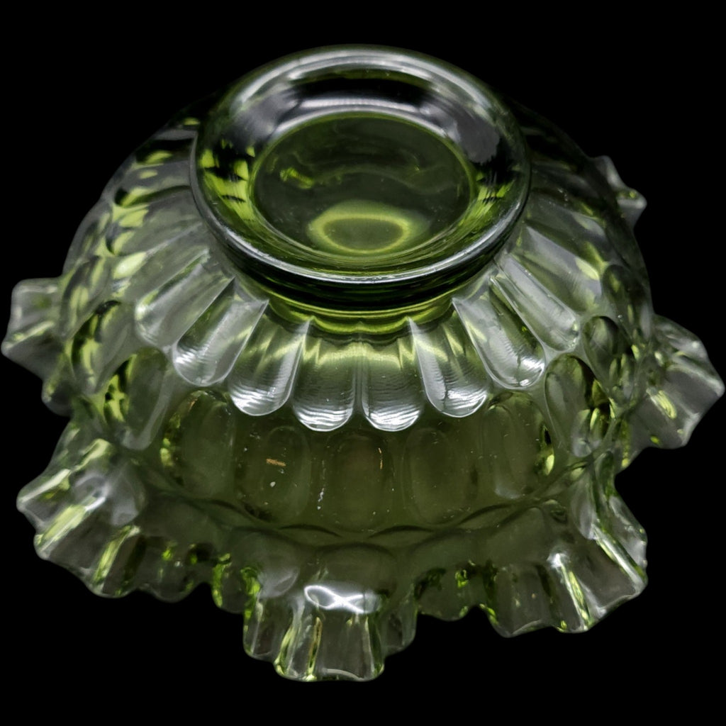Fenton Colonial Green Thumbprint Ruffled Glass Bowl