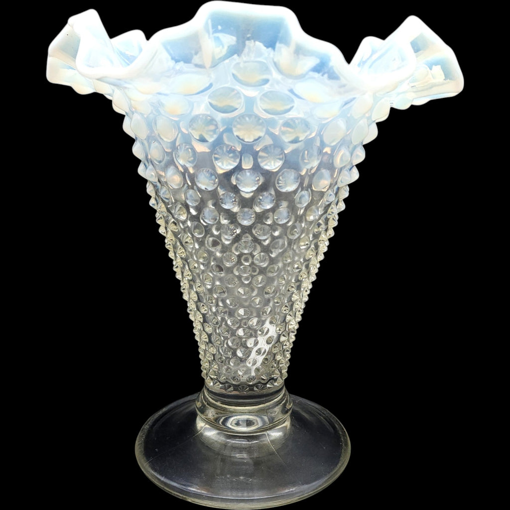 Fenton French Opalescent Hobnail Footed Double Crimped Vase