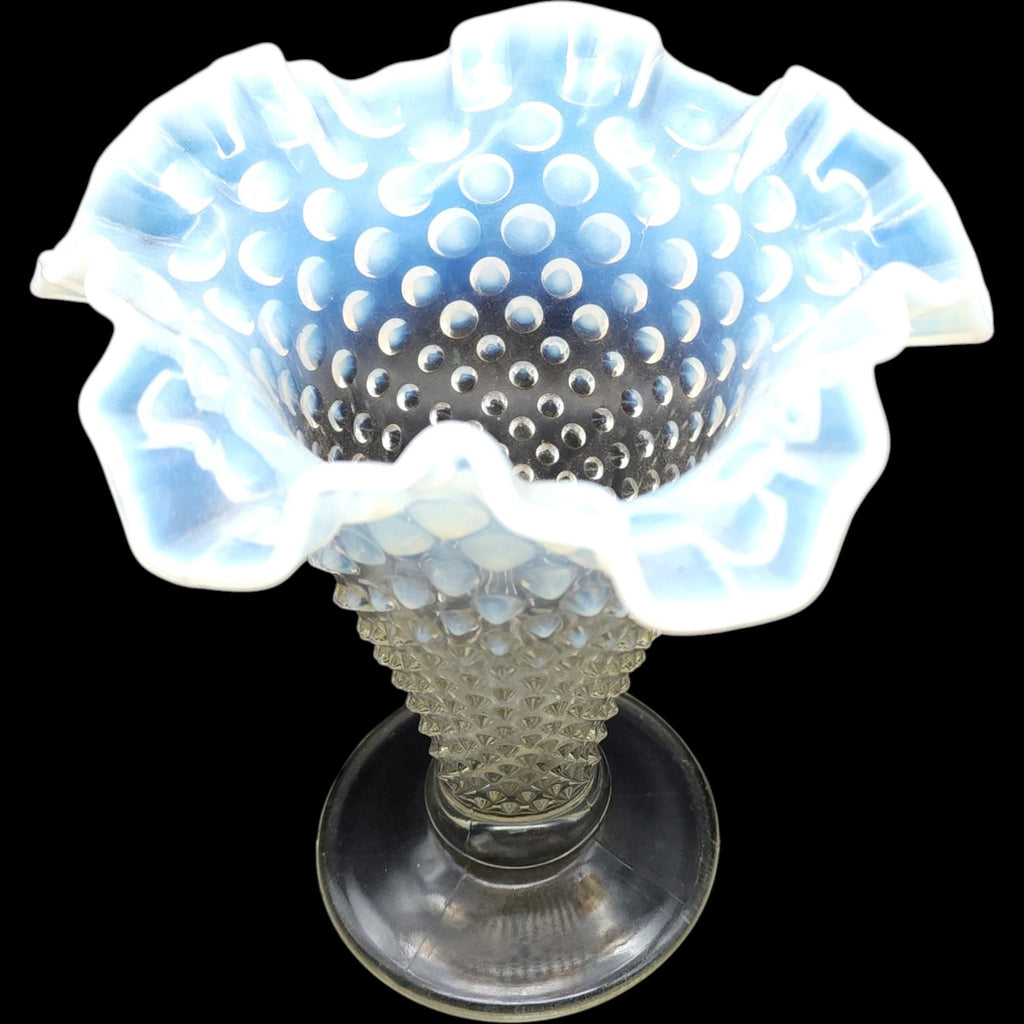 Fenton French Opalescent Hobnail Footed Double Crimped Vase