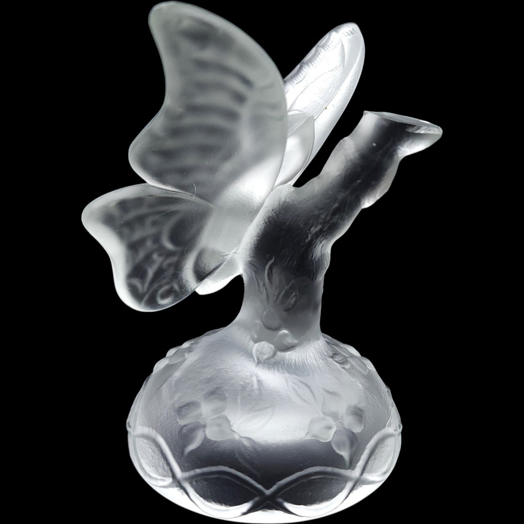Fenton Frosted Satin Glass Butterfly on Branch Figurine
