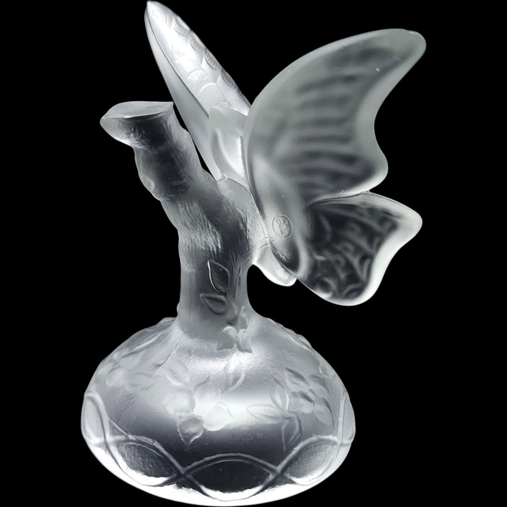 Fenton Frosted Satin Glass Butterfly on Branch Figurine
