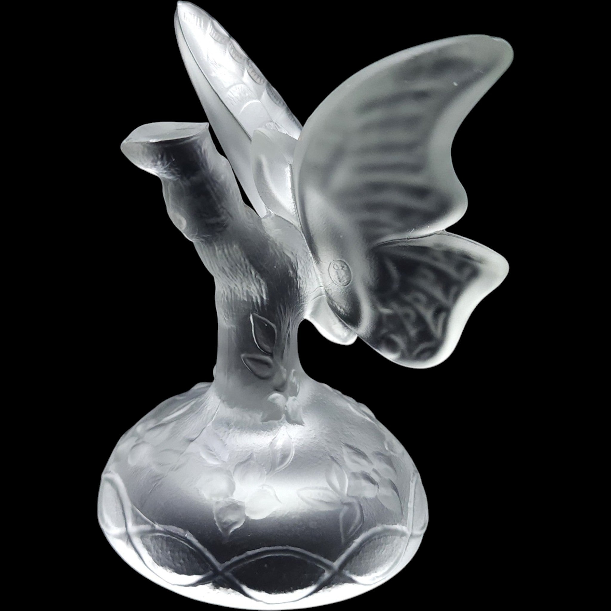 Fenton Frosted Satin Glass Butterfly on Branch Figurine