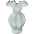 Fenton White Milk Glass Melon Vase with Silver Crest Rim