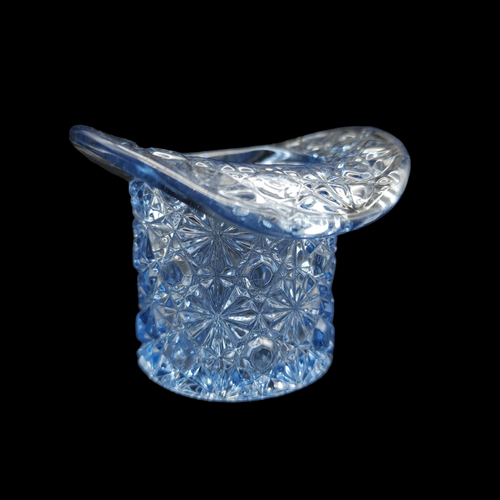 Vintage Daisy Button Blue Art Glass Top Hat