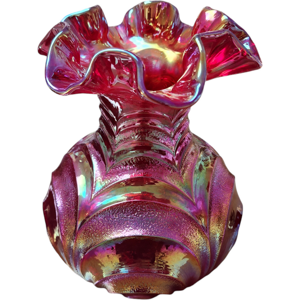 Fenton Amethyst Iridescent Carnival Reverse Drape Drapery Flower Vase