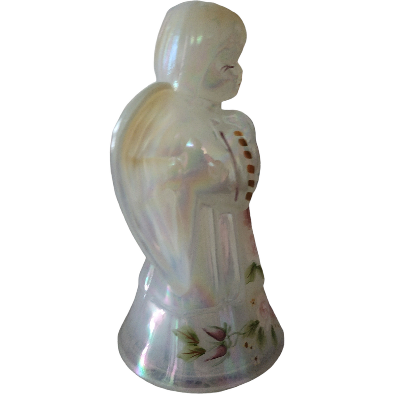 Fenton Art Glass Opalescent Iridescent Girl Praying Angel with Hand Painted Florals Figurine