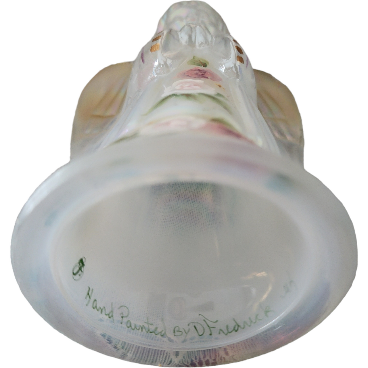 Fenton Art Glass Opalescent Iridescent Girl Praying Angel with Hand Painted Florals Figurine