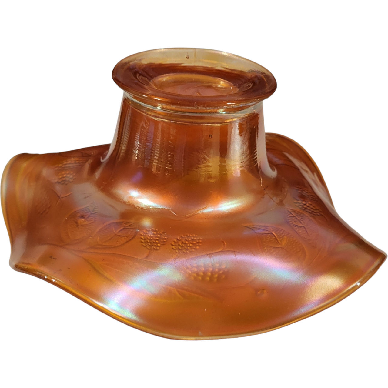 Fenton Blackberry Spray Marigold Carnival Glass Bon Bon Dish