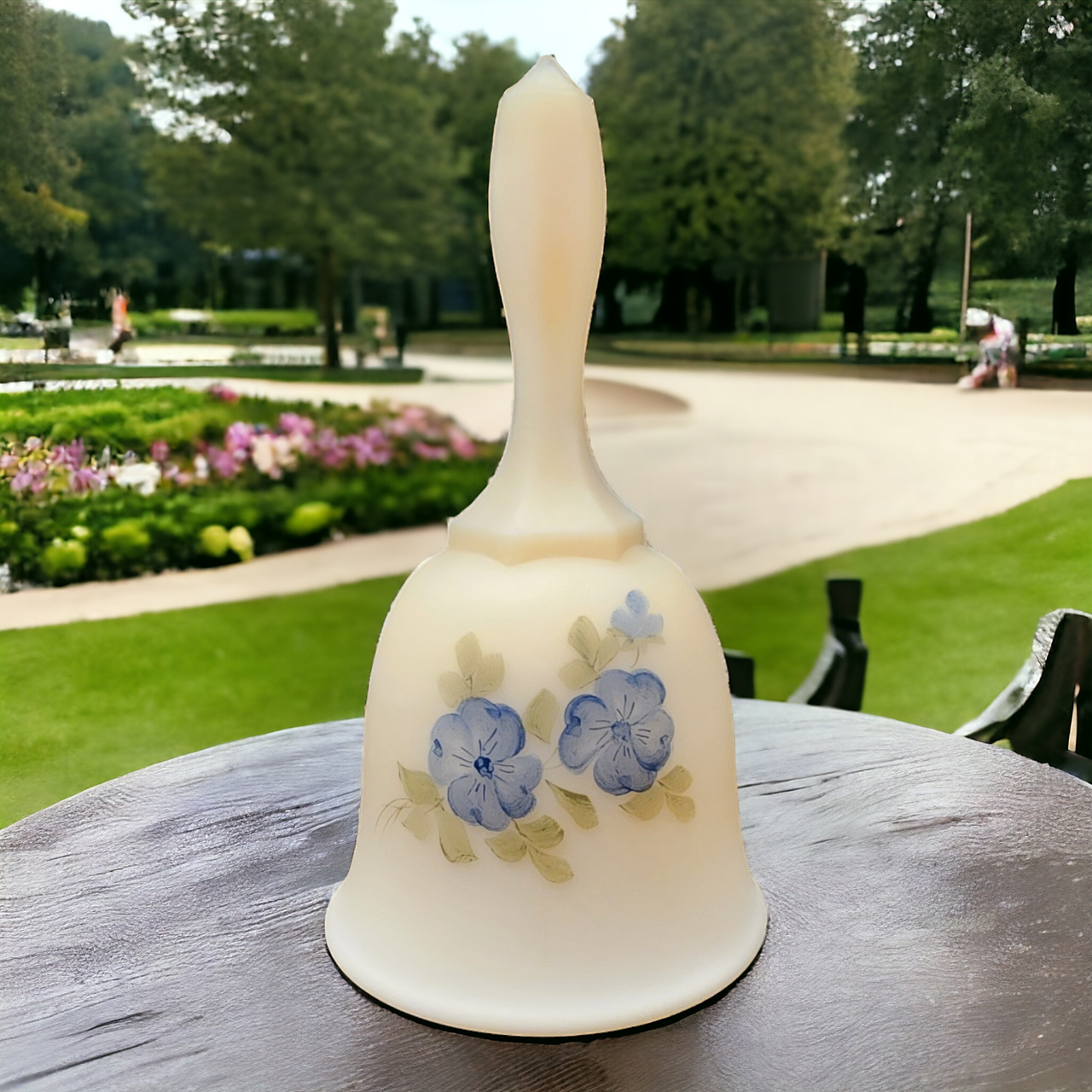 Fenton Blue Dogwood on Cameo Satin Bell