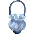 8" Fenton Art Glass Blue Overlay Spiral Optic Melon Basket Vase