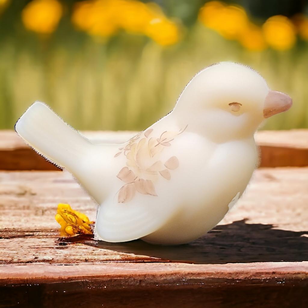 Fenton Chocolate Roses On Cameo Small Bird Figurine
