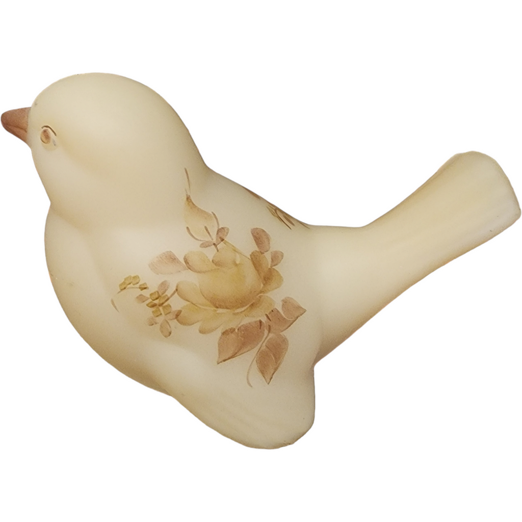 Fenton Chocolate Roses On Cameo Small Bird Figurine