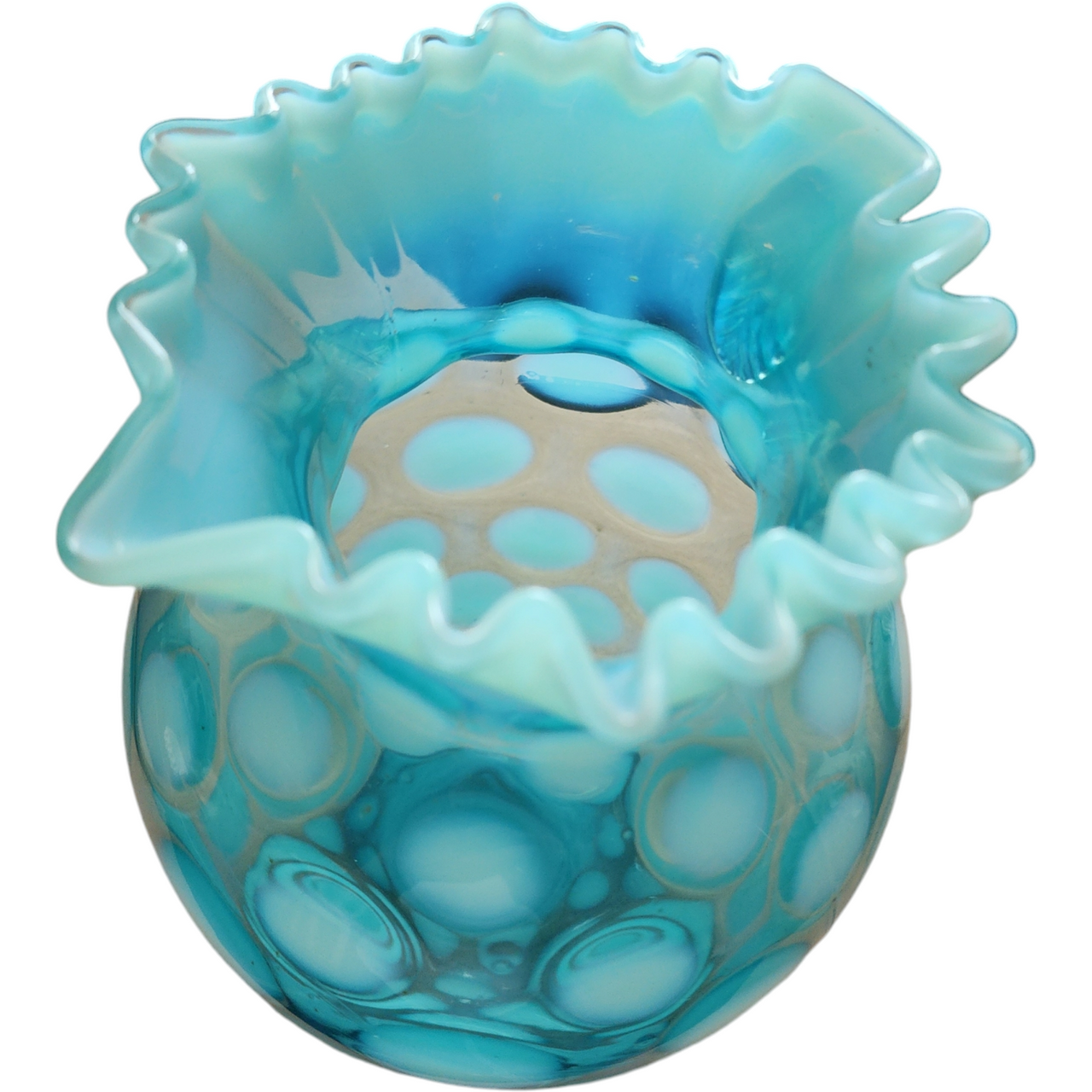 Fenton Coin Spot Blue Opalescent Pitcher