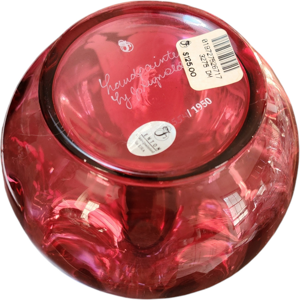 Fenton Cranberry Glass Hand-Painted Pitcher with Mary Gregory Style Enamel