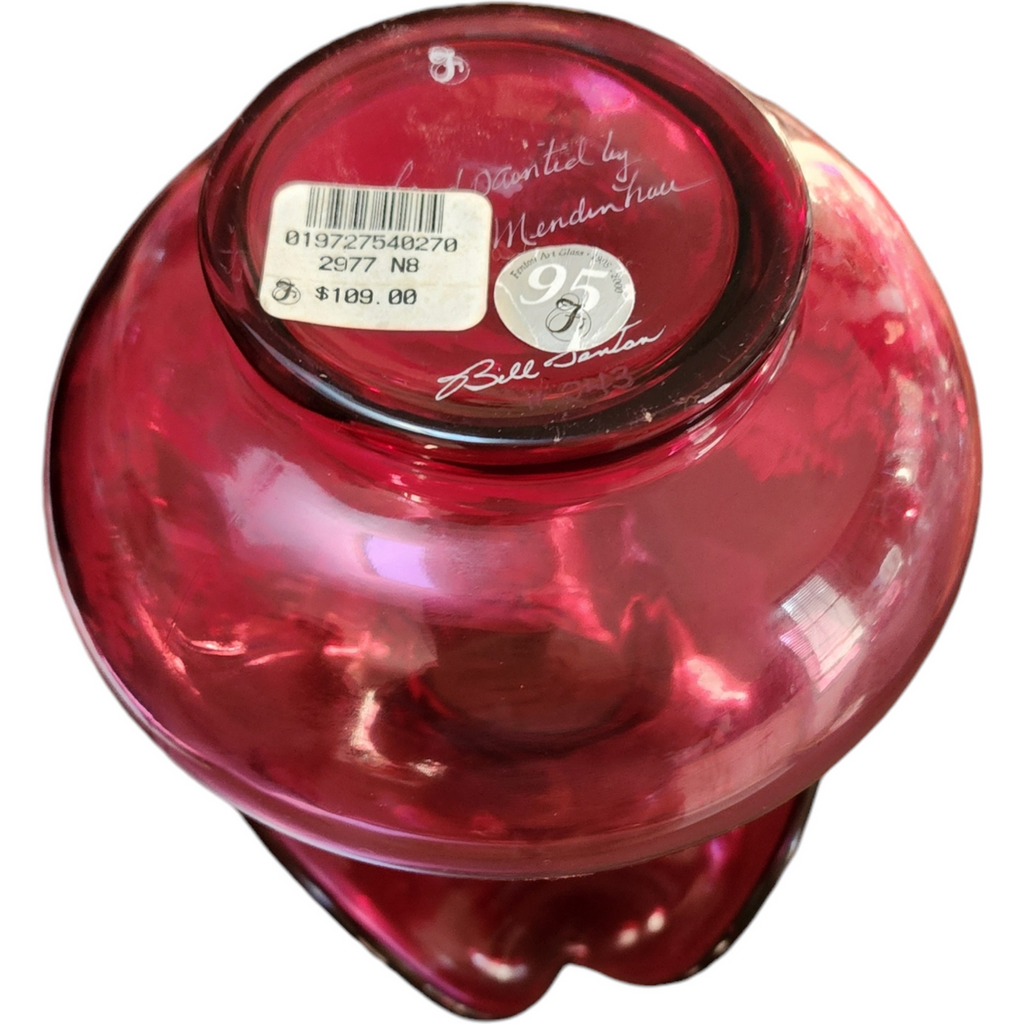 Fenton Cranberry Glass Hand-Painted Vase with Mary Gregory Style Enamel