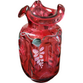 8" Fenton Country Cranberry Optic Ruby Hand Painted Signed Flower Vase