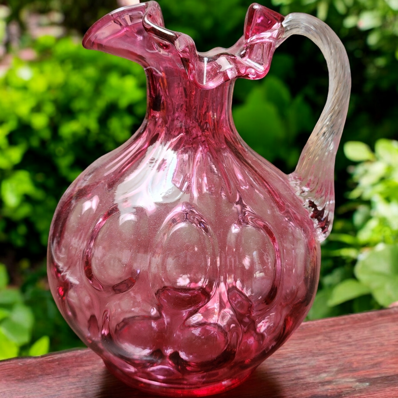 Fenton Dot Optic Cranberry Glass Pitcher Vase