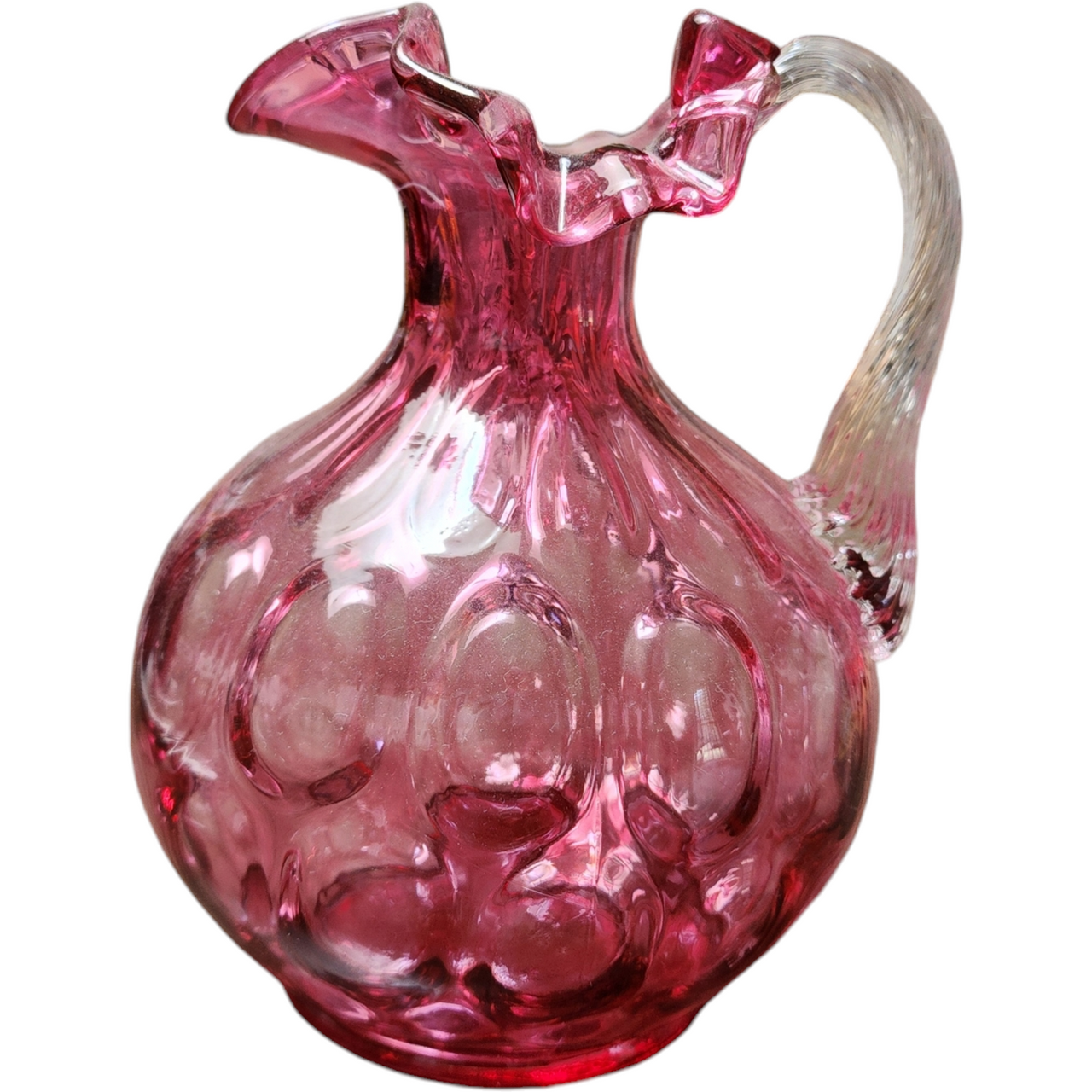 Fenton Dot Optic Cranberry Glass Pitcher Vase
