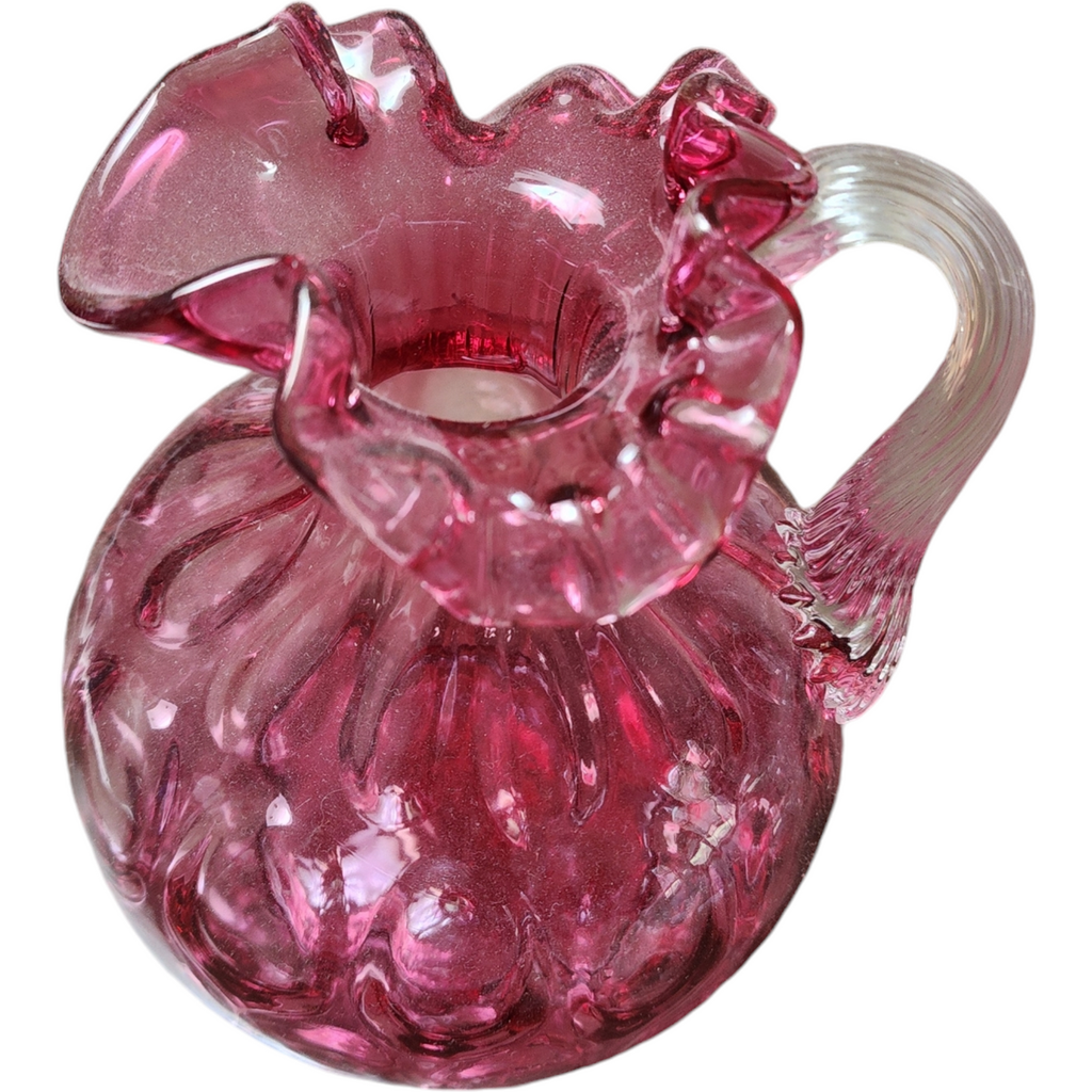 Fenton Dot Optic Cranberry Glass Pitcher Vase