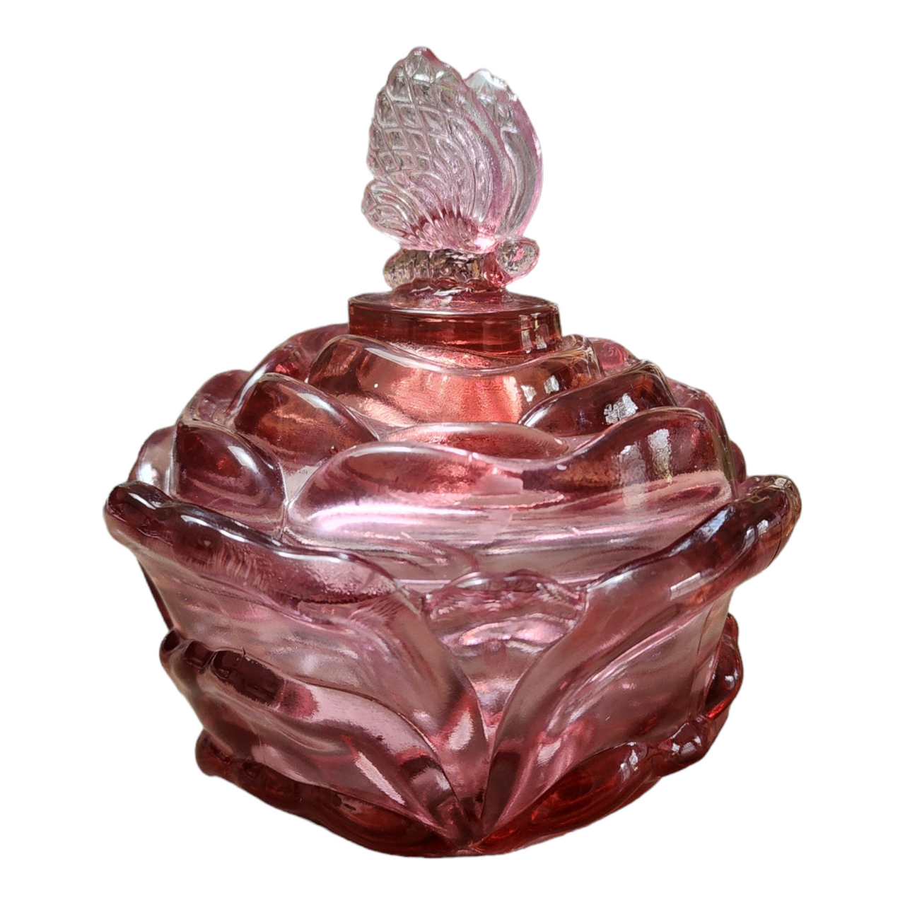 Fenton Dusty Rose Pink Round Butterfly Box & Lid
