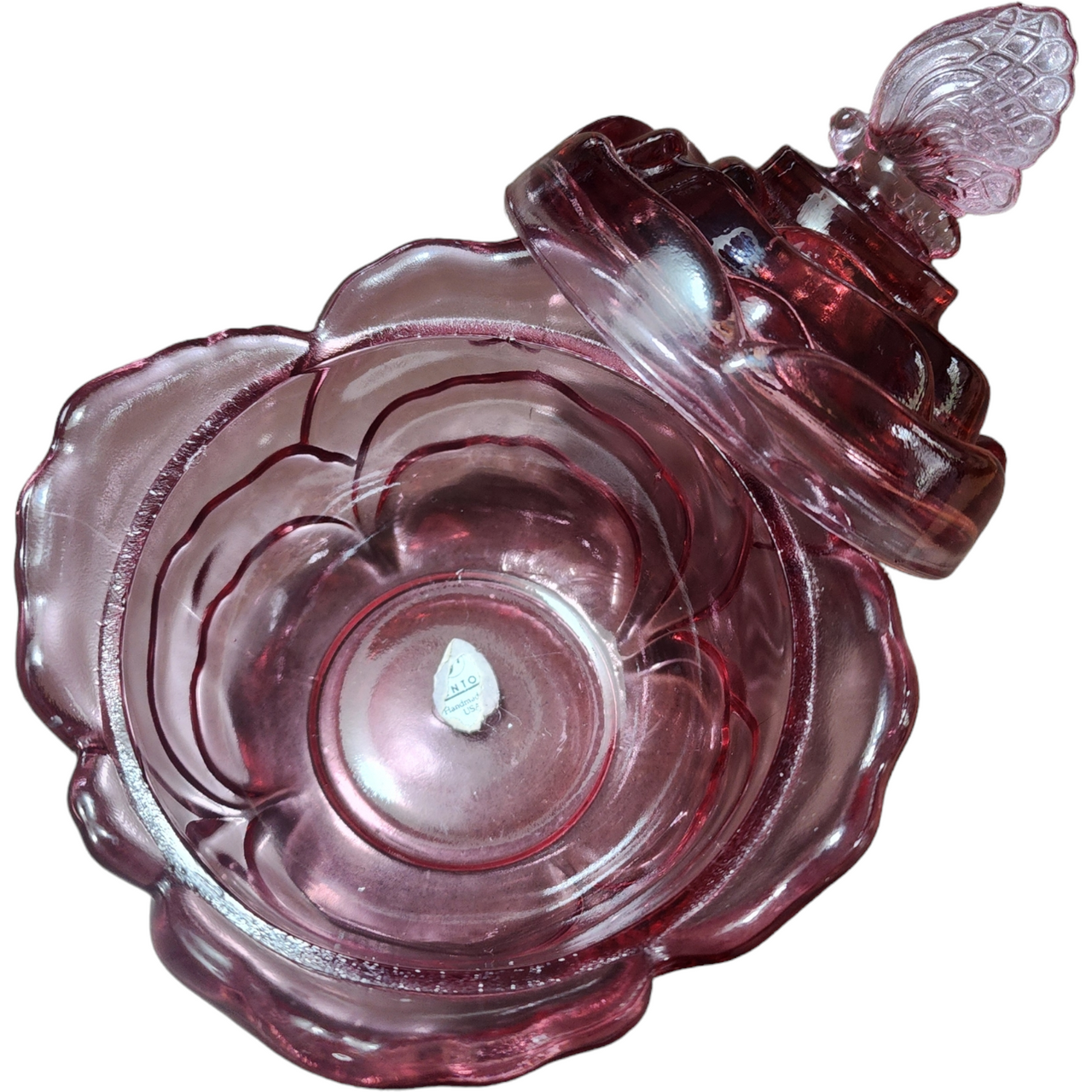 Fenton Dusty Rose Pink Round Butterfly Box & Lid