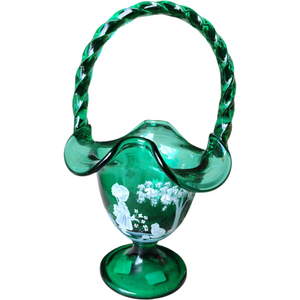 Fenton Emerald Green Mary Gregory Signed Art Glass Vase