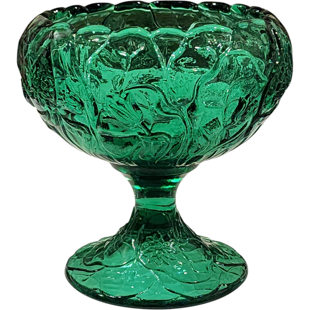 Fenton Green  Water Lily Pressed Glass Comport Pedestal Compote Dish