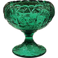 Fenton Green  Water Lily Pressed Glass Comport Pedestal Compote Dish
