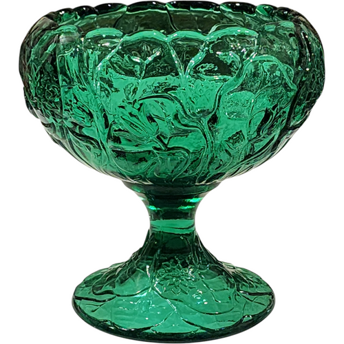 Fenton Green  Water Lily Pressed Glass Comport Pedestal Compote Dish