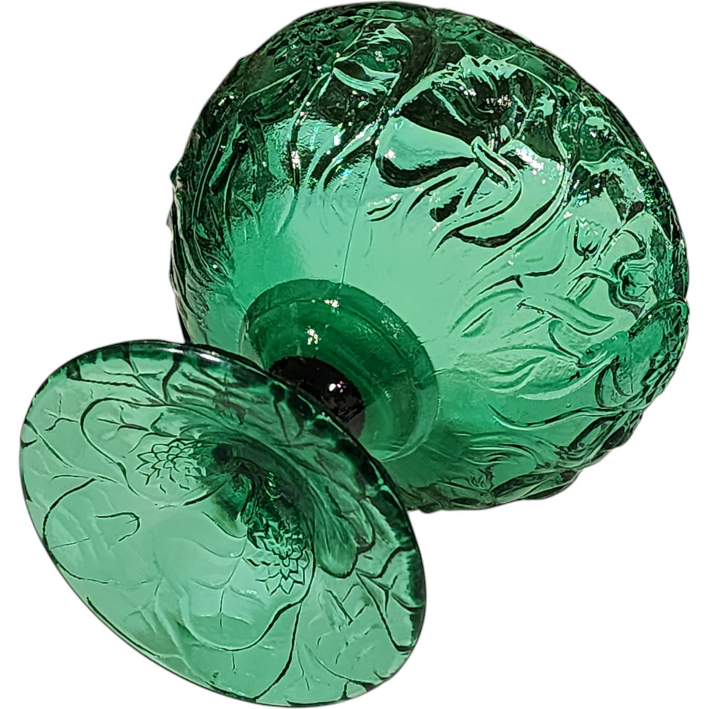 Fenton Green  Water Lily Pressed Glass Comport Pedestal Compote Dish
