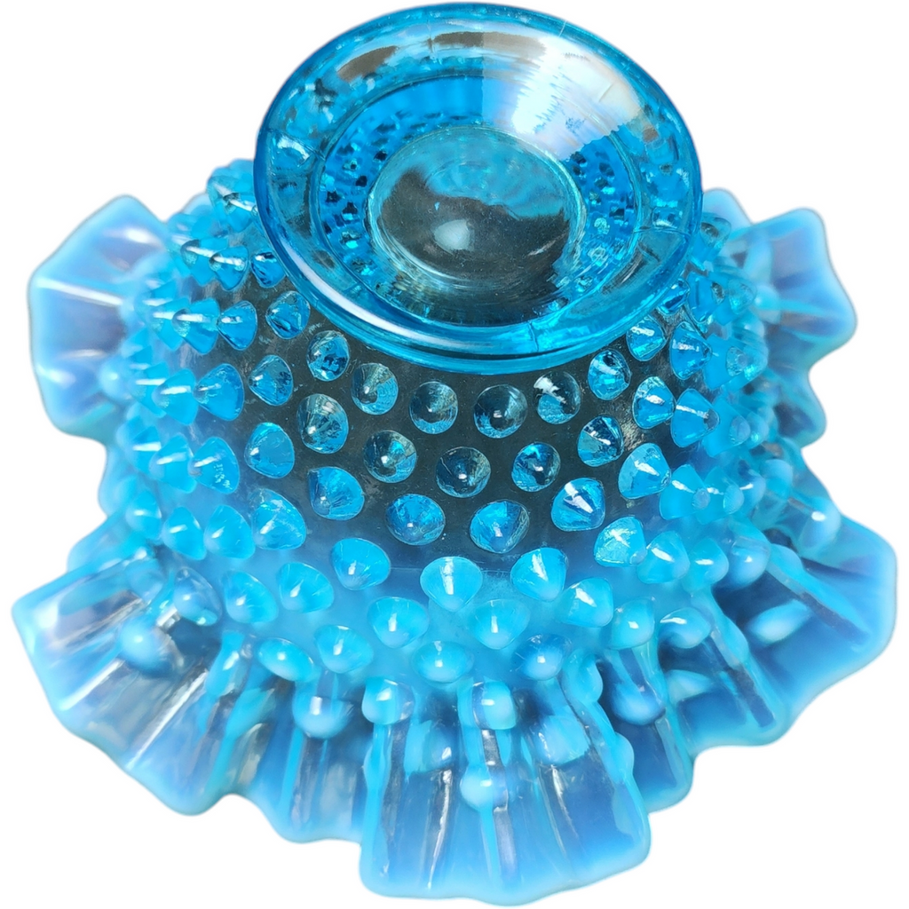 7" Fenton Hobnail Blue Opalescent Round Crimped Bowl