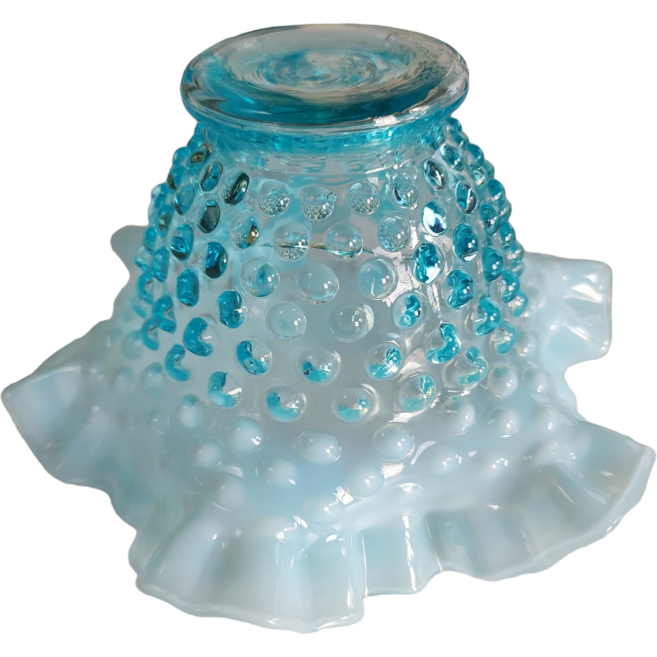Fenton Hobnail Blue Opalescent Small Double Crimped Bowl