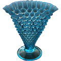 Fenton Hobnail Bluer Opalescent Crimped Edge Footed Fan Flared Vase