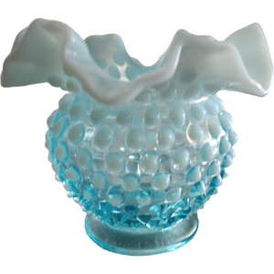 Fenton Hobnail Bluer Opalescent Miniature Double Crimp Vase