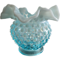Fenton Hobnail Bluer Opalescent Miniature Double Crimp Vase