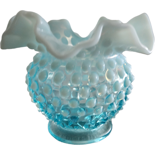 Fenton Hobnail Bluer Opalescent Miniature Double Crimp Vase