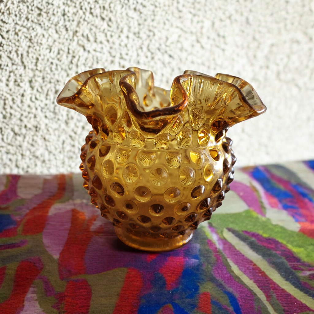 Fenton Hobnail Colonial Amber Miniature Double Crimp Vase