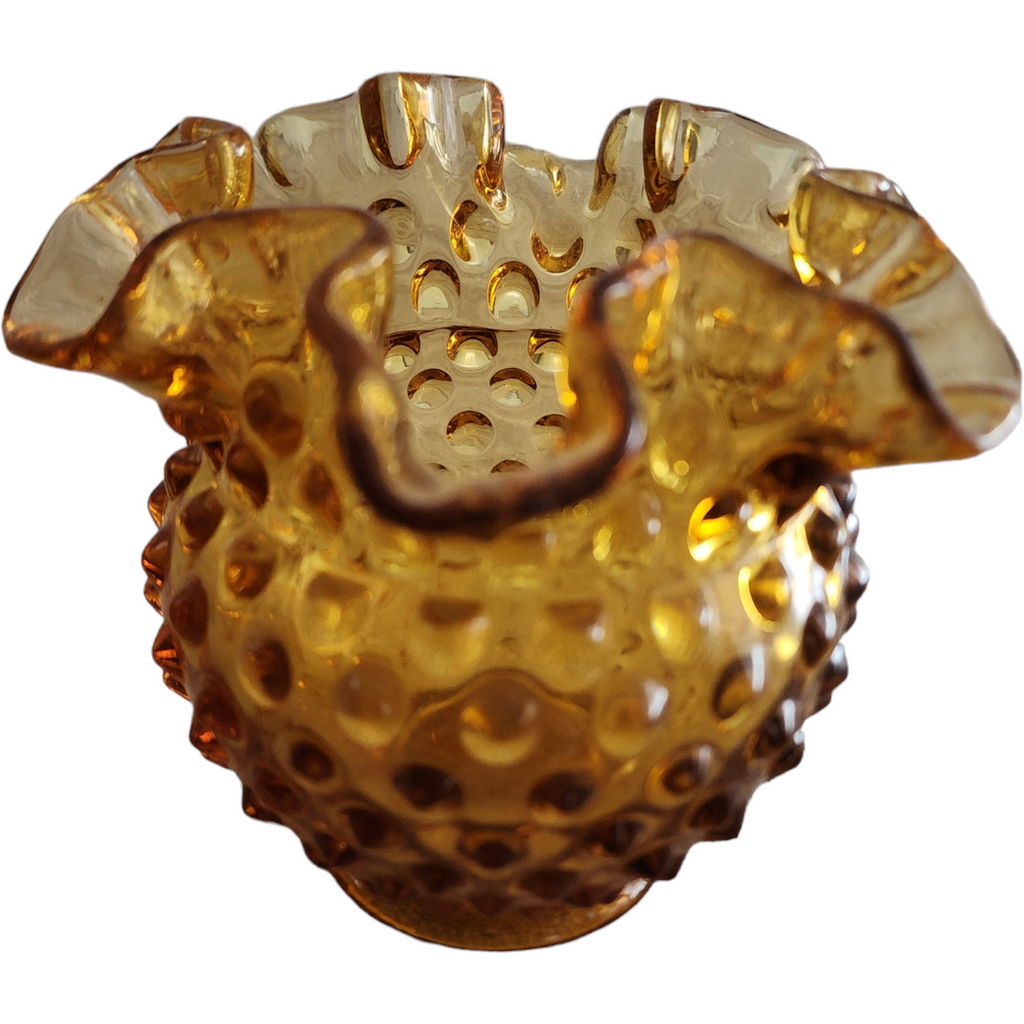 Fenton Hobnail Colonial Amber Miniature Double Crimp Vase
