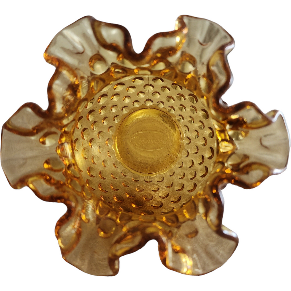 Fenton Hobnail Colonial Amber Miniature Double Crimp Vase