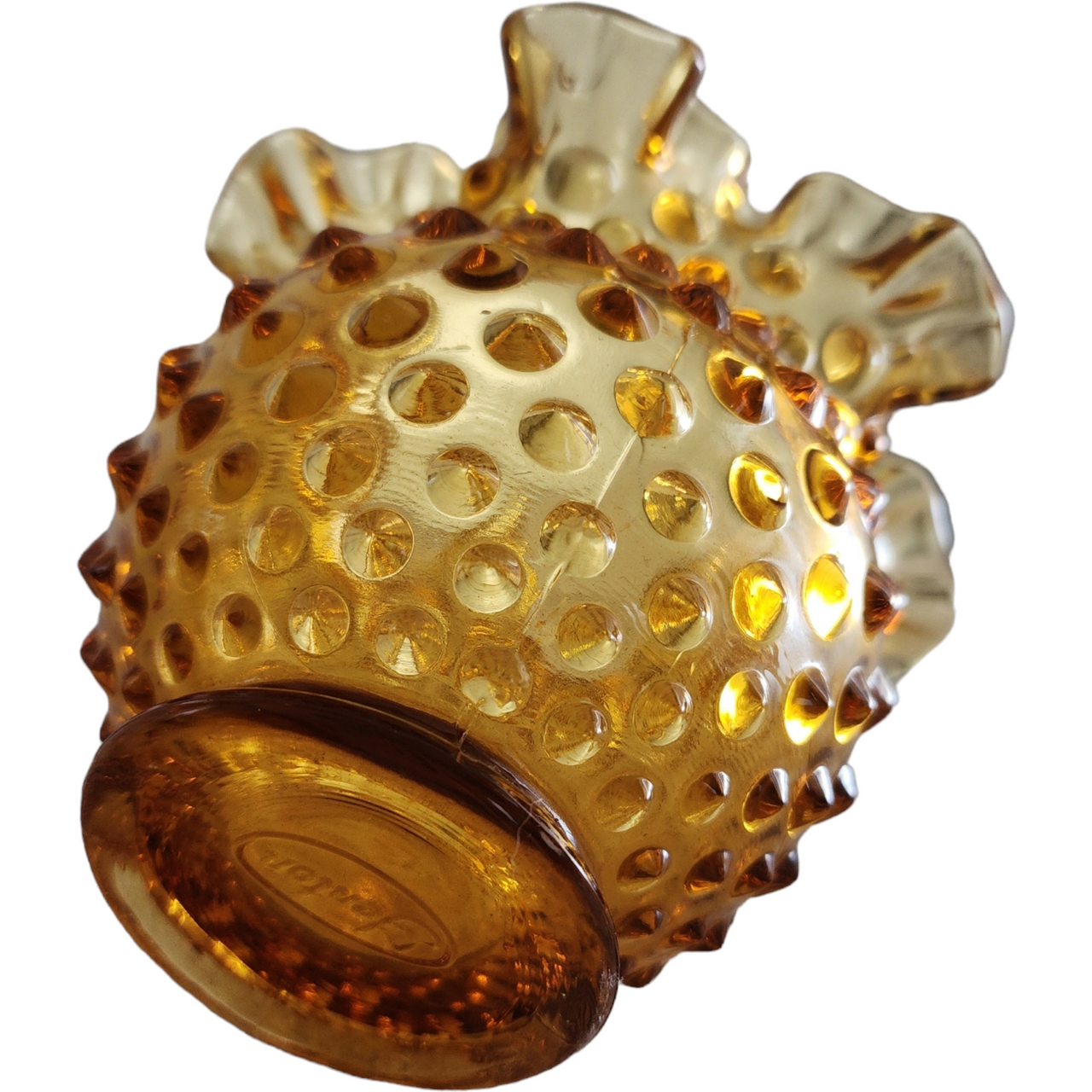 Fenton Hobnail Colonial Amber Miniature Double Crimp Vase
