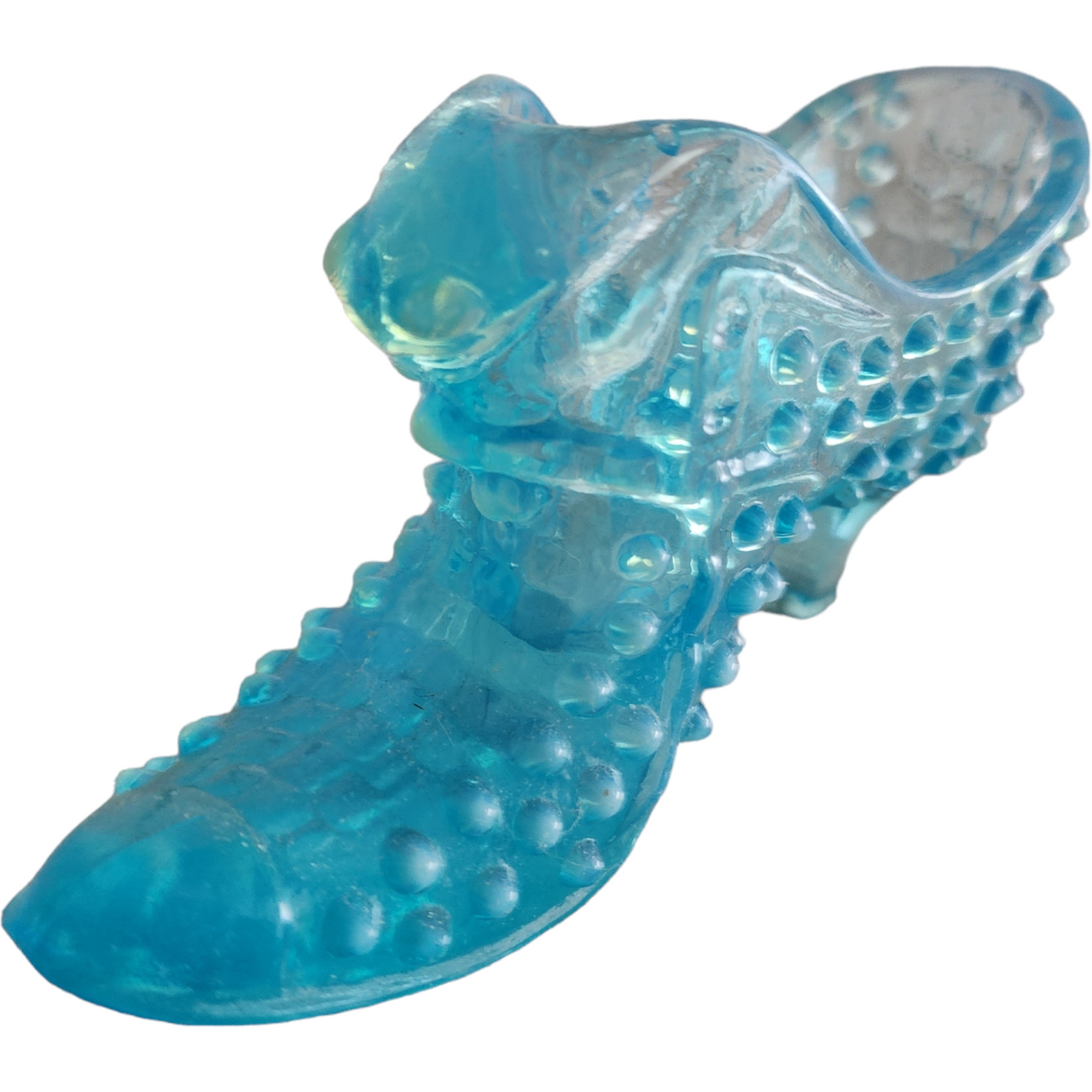 Fenton Hobnail Bluer Opalescent Slipper Vase